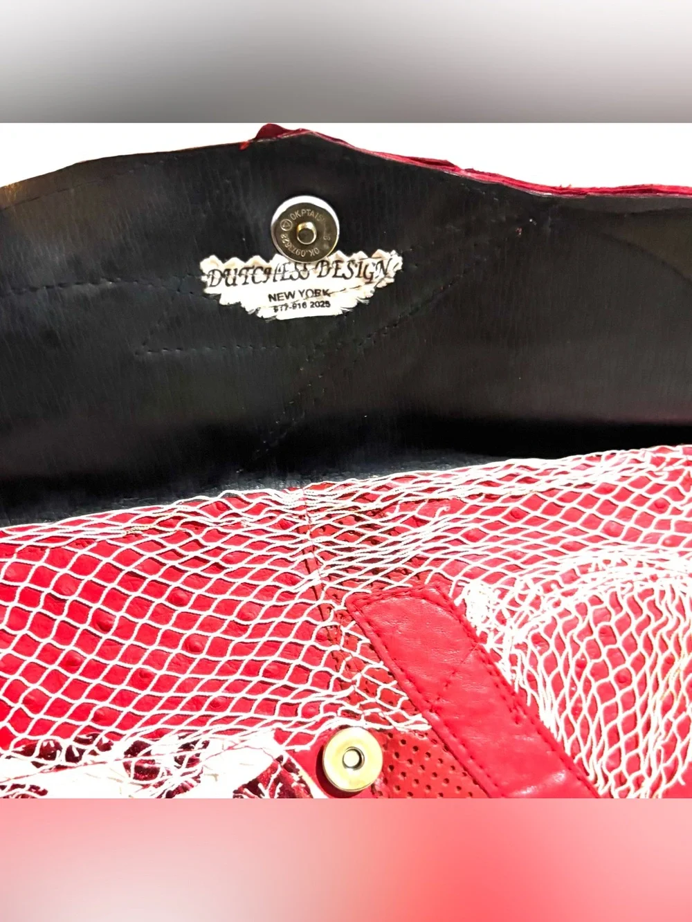 Red Patchwork Leather Evening Clutch - Women's Wristlet